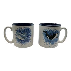 (2) S. Vintson Dolphin & Killer Whale Fine Art Creations Coffee TeaMugs 1997 VTG
